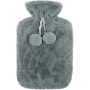 warmwaterkruik - kruik met hoes - pluche - grijs - 1.7 liter
