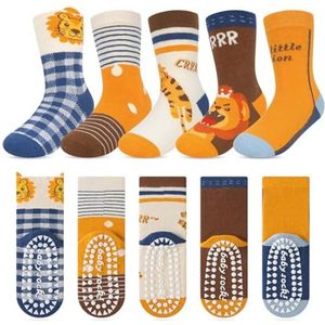 Antislipsokken voor Kinderen - 5 Paar Diermotieven, Katoen, Maat 25-37 EU