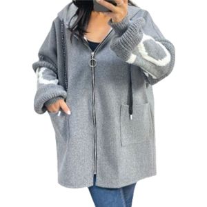 Dilena fashion Vest coat dames-gebreide mouw-zakken-lang-grijs