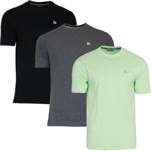 3-Pack Donnay - T-shirt (Vince) - Sportshirt - Heren - Black/Charcoal-marl/Lemon green (565) - maat S