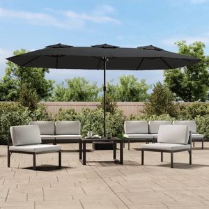 The Living Store Dubbele Parasol Outdoor - 449 x 265 x 245 cm - LED-verlichting - Antraciet