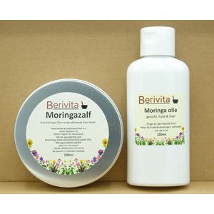 Combinatieset: Moringa Olie 100ml en Moringa Zalf 100ml - Set met Moringa Olie 100ml en Moringazalf 100ml blik