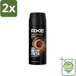 Axe - Deodorant Bodyspray - 48hrs Non Stop Fresh - Dark Temptation - Dark Chocolate - 150 ml - Voordeelverpakking - 2 stuks - Chocolade deodorant - Mannelijke geur