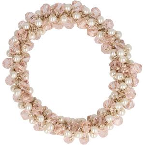 Haarsoires Haarelastiek – Bedekt met Facetkralen & Parelkralen – Roze Wit