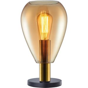 Moderne tafellamp Dorato | 1 lichts | goud / zwart | glas amber / metaal | Ø 18,5 cm | hoogte van 33 cm | eettafel / nachtkastje / raamkozijn / dressoir / bijzettafel / wandkast | modern / sfeervol design