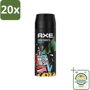 20 x Axe - Deodorant Bodyspray - 48hrs Fresh - Fresh Forest & Graffiti - 150 ml - Grootverpakking - Deodorant - Bodyspray - Geur - 48 Uur Bescherming - Citrus