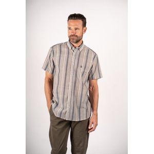 Pre End heren blouse - overhemd KM - 100347 - Milton - bruin streep - maat L