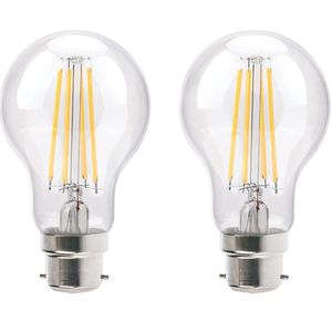 VITO LED Filament Lamp A60 B22 - 8W (vervangt 75W) - 1000lm - 2700K - Ø64mm - 220-240V - Energiezuinig - 2 stuks