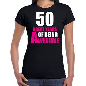 50 Great years of being awesome cadeau t-shirt zwart voor dames - Sarah - 50 jaar verjaardag kado shirt / outfit S