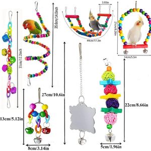 7 stuks vogelspeelgoed voor vogels, kauwspeelgoed, kleurrijke bel, huisdierkooi-speelgoed, vogelspeelgoed voor parkieten, ara's, valkparkieten, papegaaien, parkieten, vinken