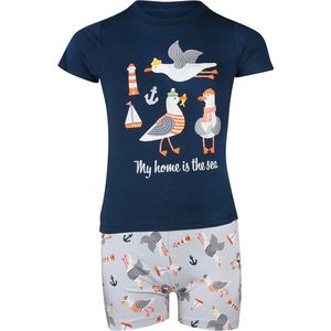 Super leuke jongens Shortama met met Meeuwen. In de kleur blauw. Maat 116. Van het bekende merk PEBBLE STONE