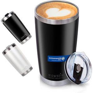 Roestvrijstalen koffiemok thermodrinkbeker 600 ml - dubbelwandige isolatiebeker - koffie-to-go beker - zwart 1 stuks