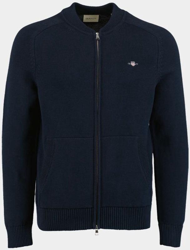 GANT Casual Cotton Zip Bomber Cardigan, evening blue, S