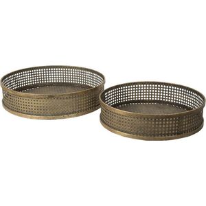 Clayre & Eef Decoratie Dienblad Set van 2 Koperkleurig Ijzer Rond Serveerschaal