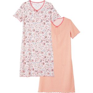 Damart - Set van 2 nachthemden van zuiver gekamd jersey katoen - Roze - 38-40 (S)