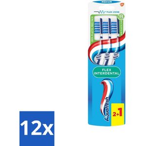 Aquafresh - Tandenborstel - Flex Interdental - Medium - Grondige Reiniging - 3 Tandenborstels - Voordeelverpakking - 12 stuks