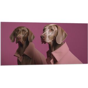 Vlag - Twee Bruine Duitse Dog Honden in Roze Overhemden tegen Roze Achtergrond - 100x50 cm Foto op Polyester Vlag