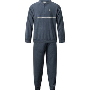 Gentlemen - warme winter heren pyjama 114314 - aangeruwd badstof - donkerblauw met beige - maat S