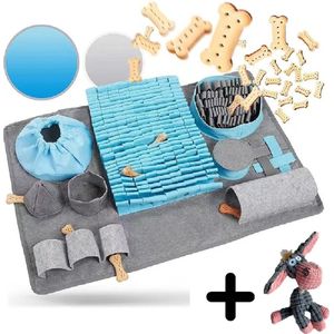 Edmondo - SNUFFELMAT + EZEL HONDENSPEELTJE - Denkspel Hond - Blauw en Grijs - Snuffelmatten - Intelligentie Speelgoed - Hondenspeeltjes - Puppyspeelgoed