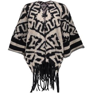 Geisha - Vest Jacquard Poncho - Zwart/Zand - Dames