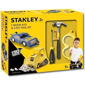 Stanley Gereedschapset voor Kinderen - met 2 DIY Voertuigen - Hamer, Schroevendraaier en Veiligheidsbril - Vanaf 5 Jaar - Hout