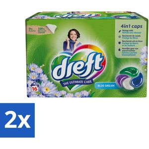 Dreft - Wasmiddelcapsules - Blue Dreams - Frisse geurboost - 16 Wasbeurten - Voordeelverpakking - 2 stuks