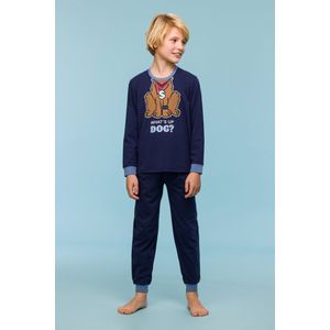 Woody pyjama jongens/heren - donkerblauw - labradoodle - 242-10-PLE-Z/889 - maat 140