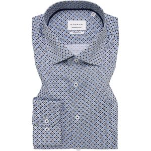 Eterna overhemd blauw geprint normale fit katoen