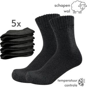 Thermosokken set Dames - 5 paar - maat 36-40 - Donkergrijs - Wollen Sokken/Wintersokken