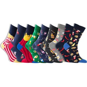 Sokkenpakket | Grappige sokken | Dames sokken | Merk: Teckel | Maat: 36-42 | Thema: Eten & Drinken | 9 Paar