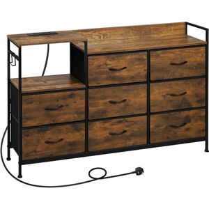 Stemily Ladenkast - Dressoir - Industrieel - 8 Stoffen Lades - 2 USB-Poorten & 2 Stopcontacten - 132 cm x 88 cm x 30 cm