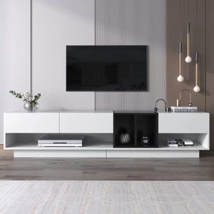 TV-kast, TV-meubel lowboard, combinatie in glanzend wit & zwart. Kleurblokkering ontwerp, laden, compartimenten, meerdere opbergruimtes