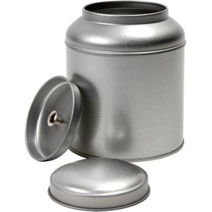 Metalen Theedoos met Dubbele Deksels/ Theeblikje met Koepel en Aromadeksel/ Luchtdicht Deksel & Koepeldeksel/ Theeblik Rond/ Voorraadbus/ Theedosje/ Bewaarblikje/ Aluminium/ Zilver.