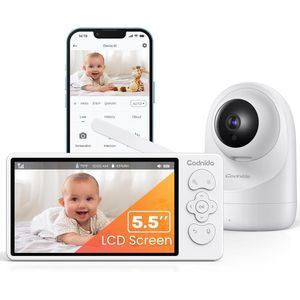Babyfoon met camera 5.5 inch 3MP HD video, bewegingsmelder en app - 2-weg audio - PTZ - nachtzicht - temperatuur en luchtvochtigheidsalarm
