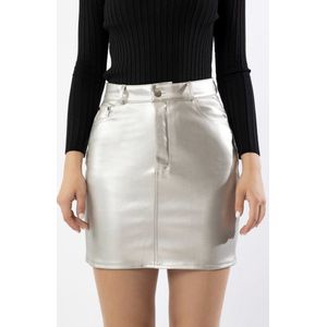 Leerlook rok | zilver | maat M