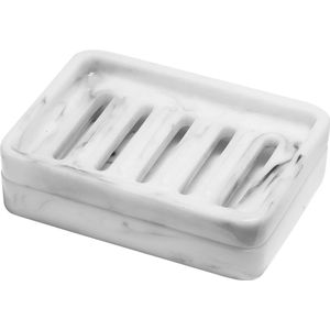 Self-Draining Resin Soap Dish Tray - Dual Layer Soap Sponge Holder with Drainable Board - White Marble - Bathroom Kitchen Shower Bathtub Sink Counter-top