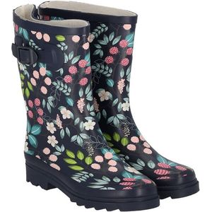 XQ Footwear - Regenlaarzen - Rubber laarzen - Dames - Festival - Bloemenprint - Rubber - donkerblauw - Maat 40