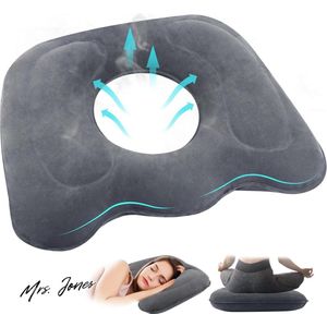 Mrs. Jones Opblaasbaar Orthopedisch Zitkussen voor Lang Zitten op Bureaustoelen - Ergonomisch Zitkussen voor Bureaustoel - Anti-Aambeien Stuitbeenkussen (Grijs) .