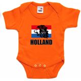 Oranje fan romper voor babys - met leeuw en vlag - Holland / Nederland supporter - Koningsdag / EK / WK romper / outfit 80