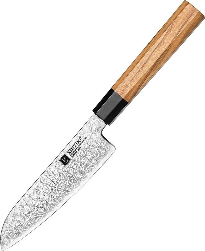 Professioneel Klein Santokumes | Damascus staal (67 laags) | Octogonaal handvat van Olijfhout | Xinzuo PM8O Series