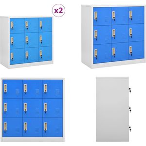 vidaXL Lockerkasten 2 st 90x45x92-5 cm staal lichtgrijs en blauw - Lockerkast - Lockerkasten - Locker Kast - Locker Kasten