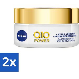2 x NIVEA - Q10 Power Dagcrème Extra Voedend - Anti-Rimpel Crème - SPF 15 - Biologische Arganolie - Droge huid - 50 ml - Nivea Q10 - Dagcrème - Anti-rimpelcrème - Droge Huid - Voedende Dagcrème