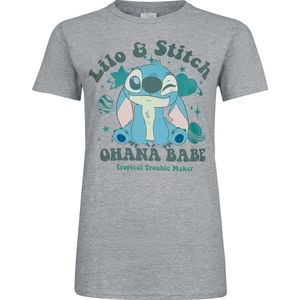 Lilo & Stitch Stitch Ohana Babe Dames T-shirt - gemêleerd grijs - S