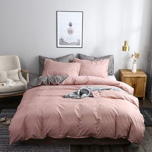 Beddengoedset, 135 x 200 cm, roze, oudroze, grijs, omkeerbaar beddengoed, 100% zacht, aangenaam microvezel, roze-grijs dekbedovertrek + kussenslopen 80 x 80 cm