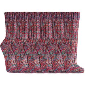 Gebreide sokken | Kleur melange | Merk: Socks4Fun | Kleur: Rood | Maat: 35 t/m 46 | 6 paar