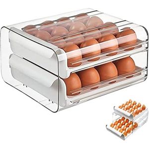 Eierbox, koelkast-eieren-opberglade, stapelbare opbergdozen voor 32 eieren, dubbellaags hoge capaciteit