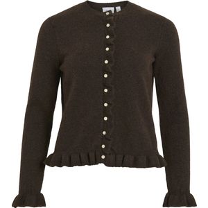 Vila - Vijacia O-neck Frill Knit Cardi - Coffee Bean/Melange - Dames Vest