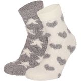 Apollo bedsokken / huissokken - dames - 2-pack - grijs/wit - one size - Slaapsokken - Slofsokken