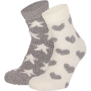 Apollo bedsokken / huissokken - dames - 2-pack - grijs/wit - one size - Slaapsokken - Slofsokken