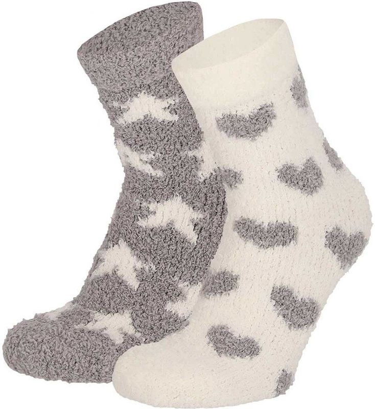 Apollo bedsokken / huissokken - dames - 2-pack - grijs/wit - one size - Slaapsokken - Slofsokken